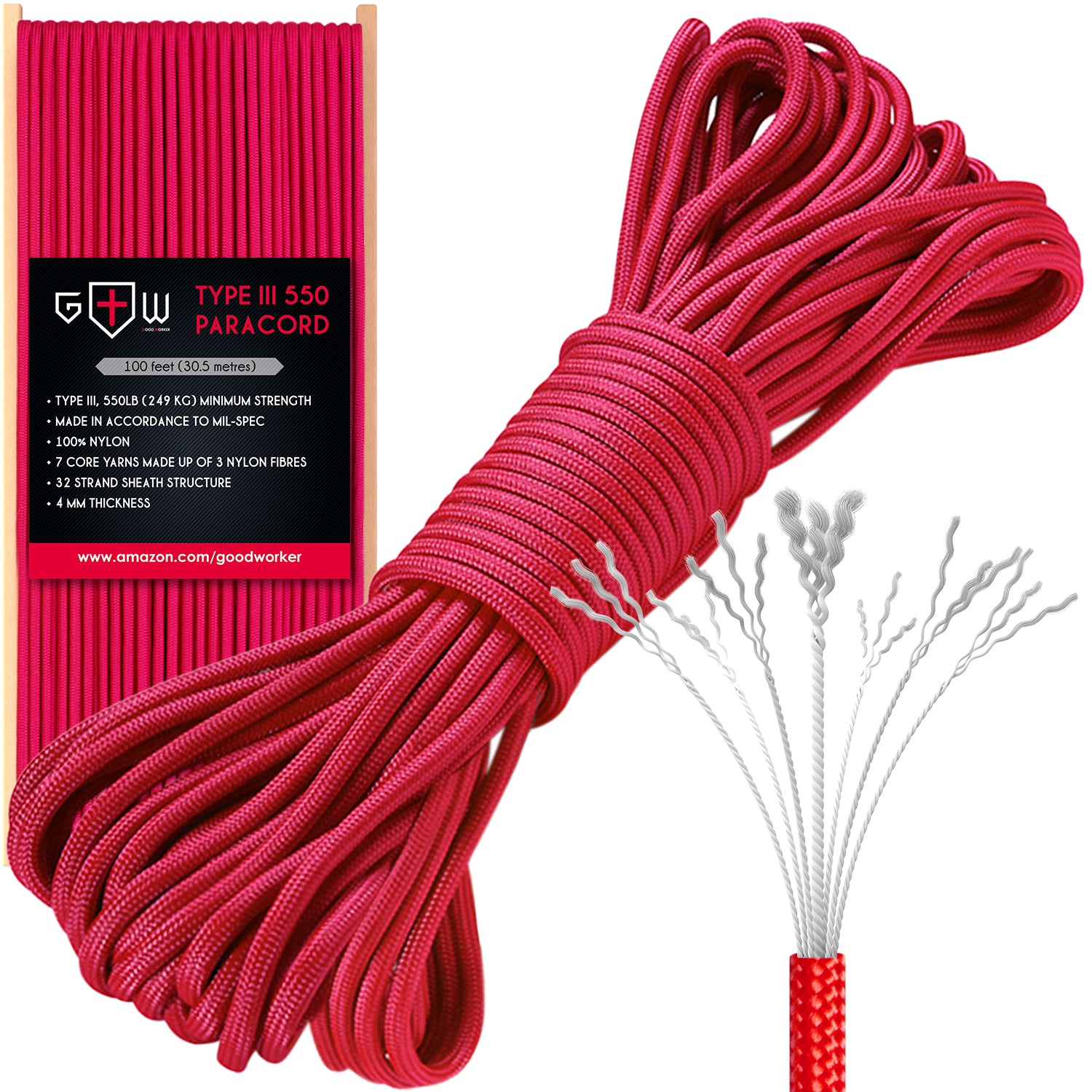95 Paracord Imperial Red Made in the USA Nylon/Nylon. – Paracord