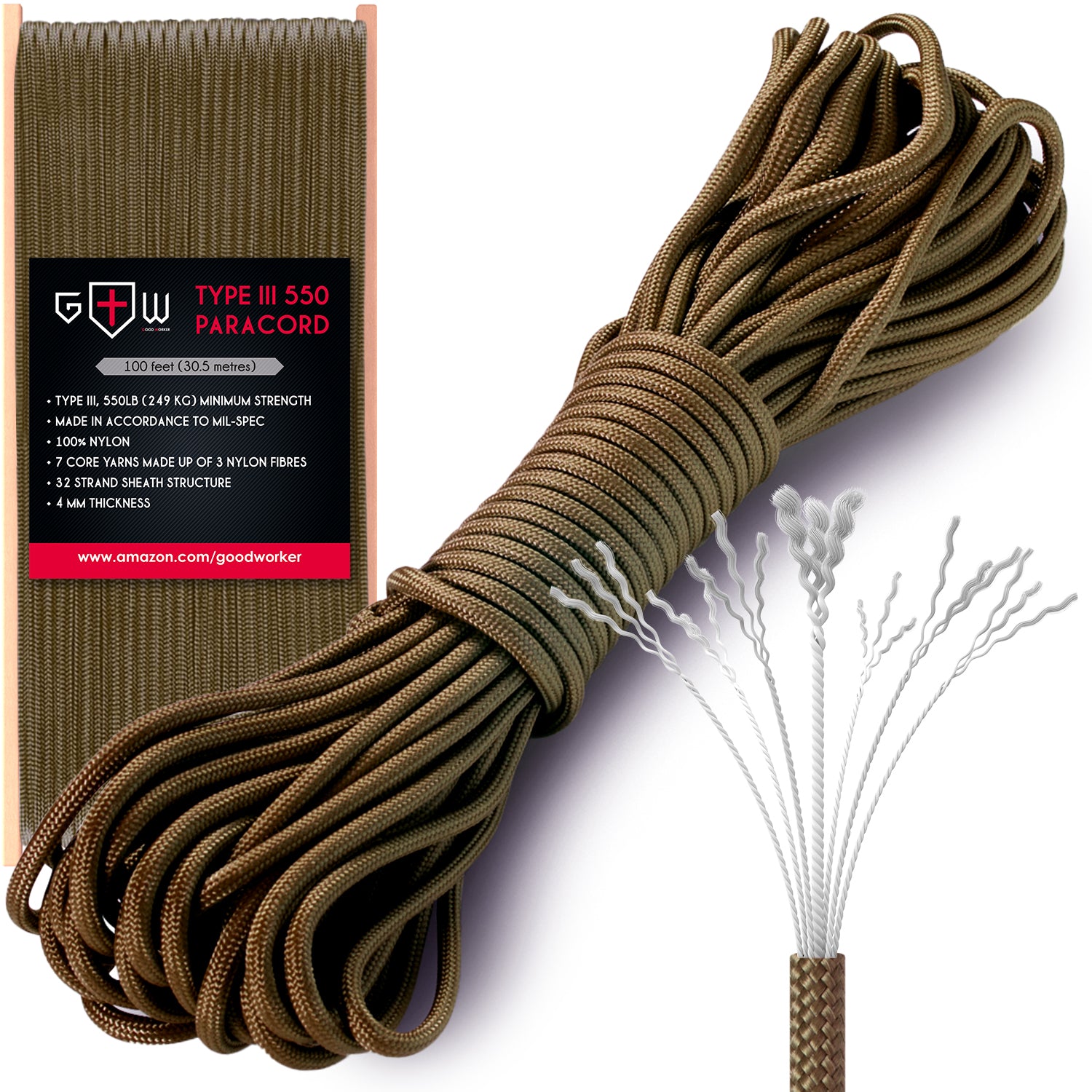 Grand Way 550 Mil-Spec Paracord Type III (100ft; Army Green)