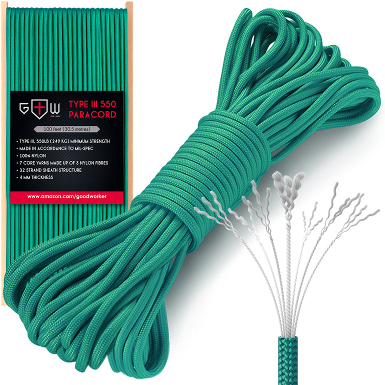 Grand Way 550 Mil-Spec Paracord Type III (100ft; Emerald Green)